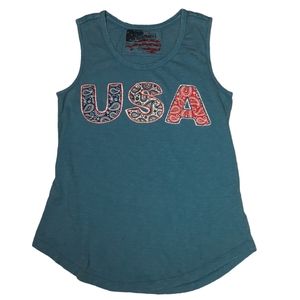 Natural Reflections USA Patriotic Bandana Applique Tank Top SZ S